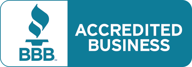 A blue background with the words accredited business written in white.