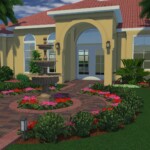 A rendering of the front yard of a house.