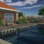 A 3 d rendering of a pool and house
