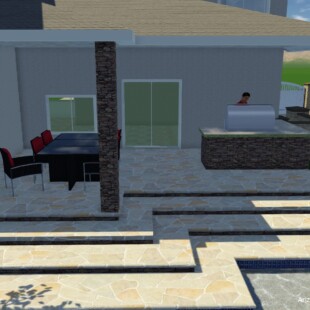 A computer generated image of a patio area.