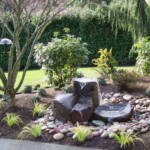 A garden with rocks and plants in the middle of it