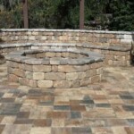 A fire pit sitting in the middle of a patio.